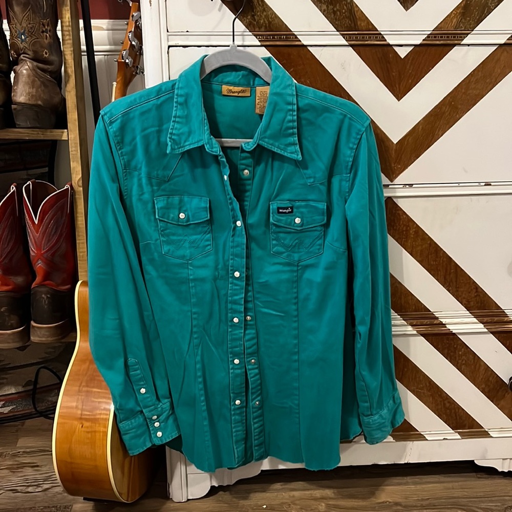 Wrangler Teal Pearl Snap Button Down